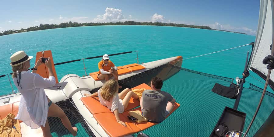 Bora Bora: Sunset Catamaran Cruise with Snacks and Drinks - A comfortable catamaran for a small group