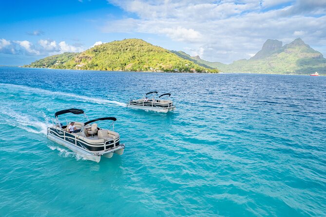 Toa Boat Bora Bora Private Lagoon tour On Majestic Pontoon Boat - The Towable Buoy Is Optional, Not Automatic